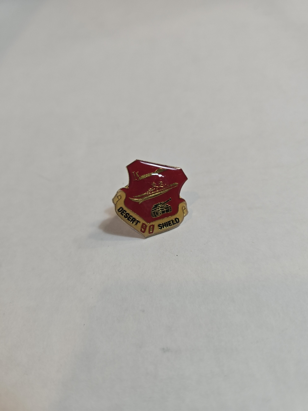 Desert Shield Military Emblem Pin in Red and Gold